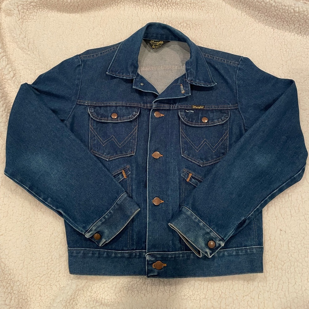 WRANGLER Vintage Blue Jean No Faults Denim Slant Pocket Made in USA Jacket | GUC